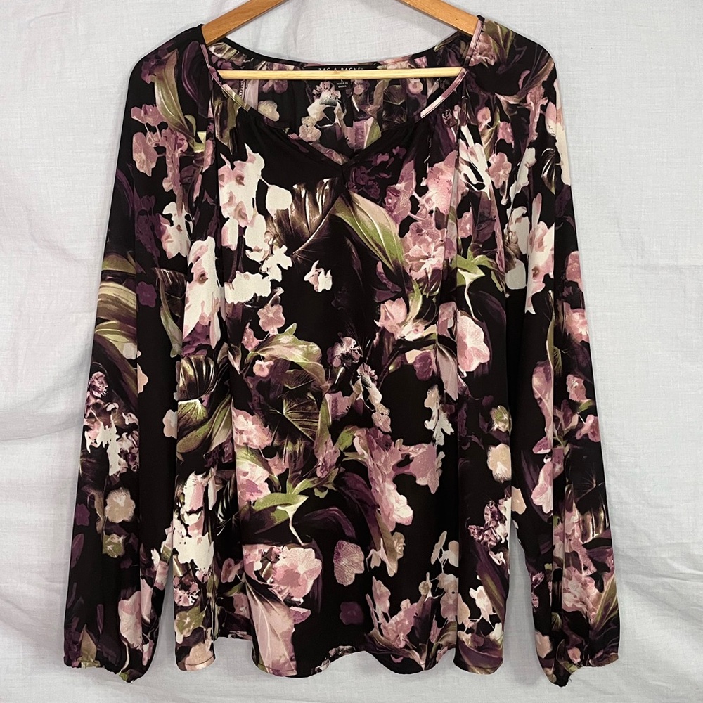 Zac & Rachel Black with Pink and Purple Watercolor Floral Print in Large